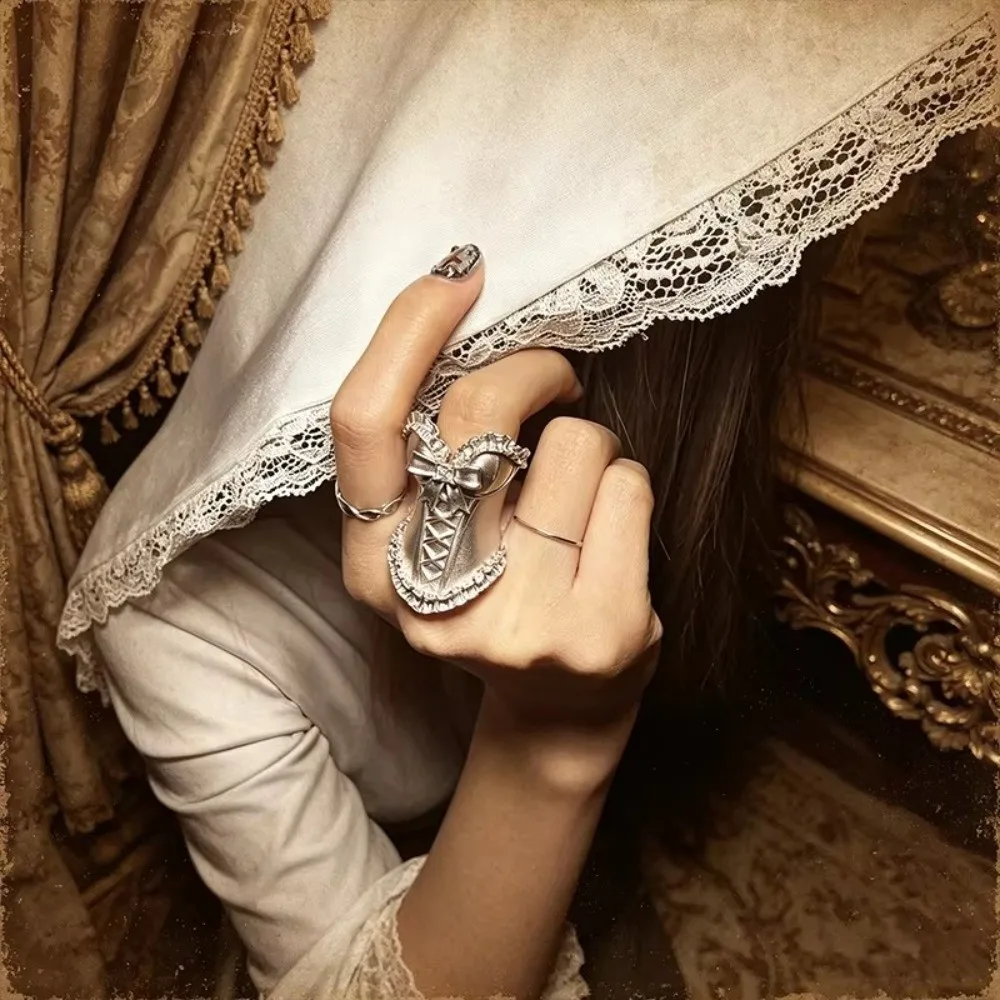 Unique Geometric Corset Shape Ring Metal Adjustable Finger Ring Lady Princess Hem Ring for Party Club