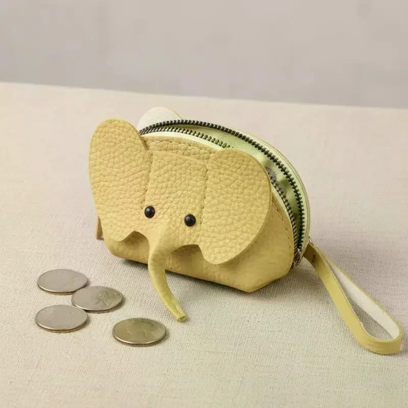 Women Mini Elephant Coin Purse Scratch Resistant PU Leather Wallet with Key Ring for Travel Trips