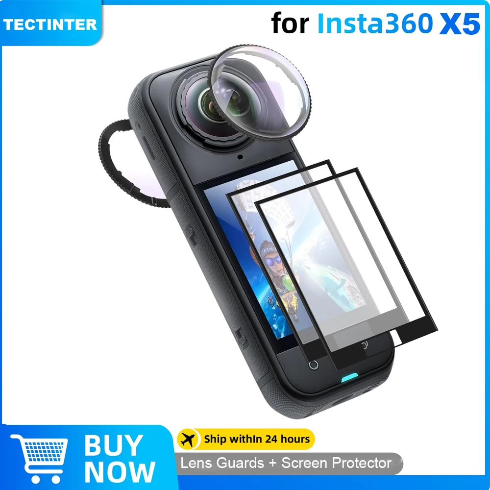 Ochraniacz obiektywu PC do Insta360 X5, folia ochronna ze szkła hartowanego + osłona obiektywu PC, zestaw ochronny do nagrywania wideo, akcesoria do kamery