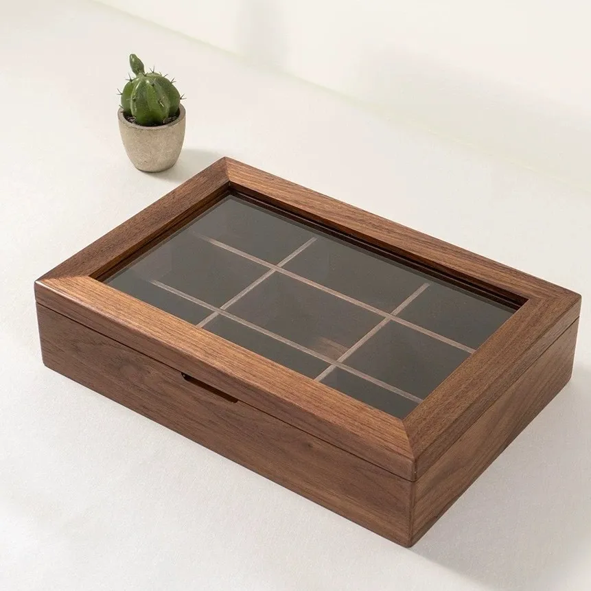 

Black Walnut Wenwan Walnut Storage Box Jewelry Bracelet Dust-proof Glass Desktop Display Storage Box