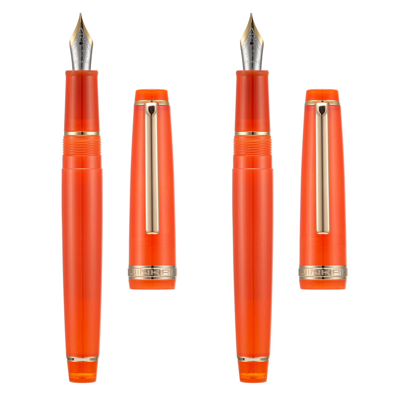 

2 PCS Jinhao 82 Resin Fountain Pen EF& F Nibs Writing Set with Ink Converter, Transparent Orange with Golden Clip