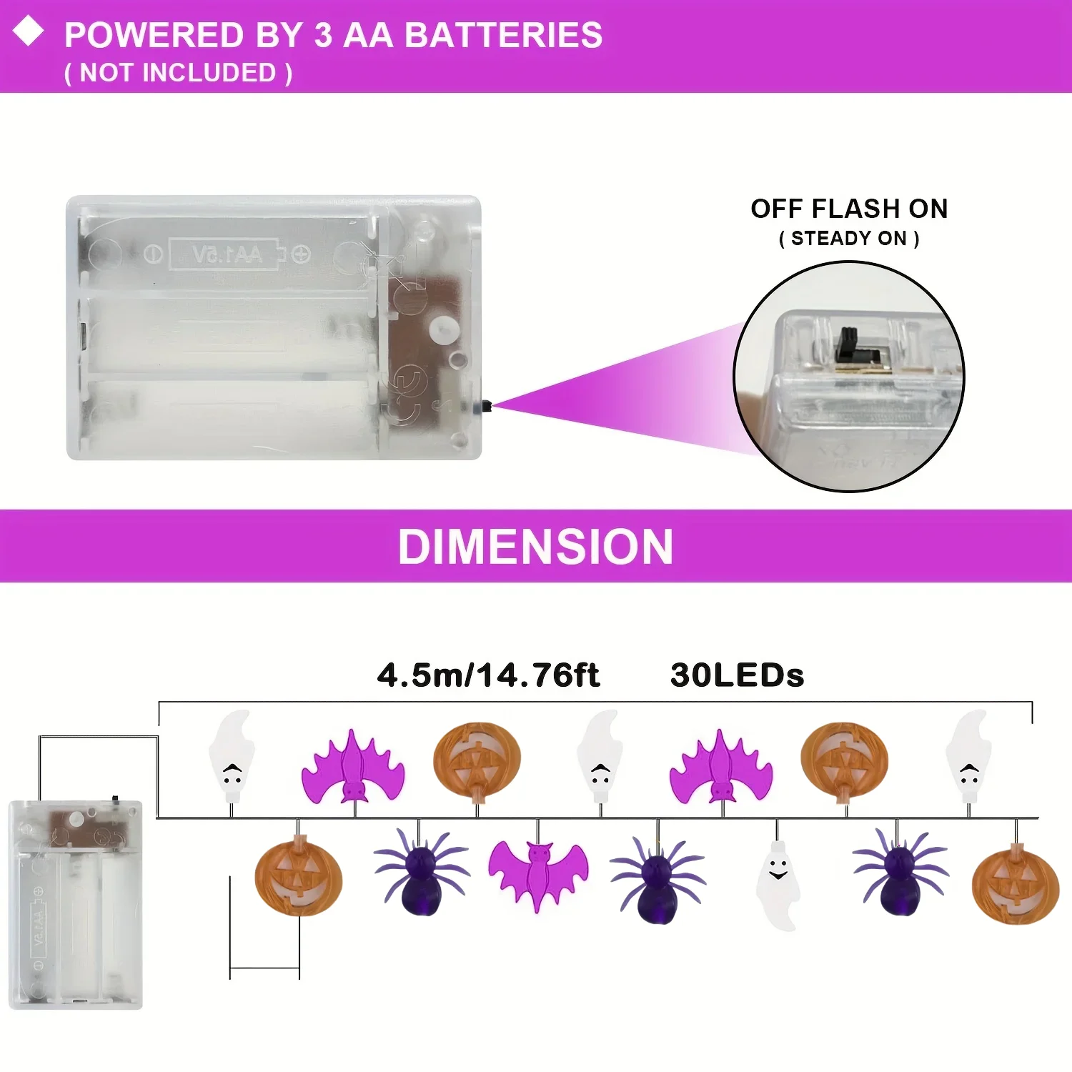 할로윈 LED 스트링 조명 호박 거미 박쥐 유령 패턴 30LED 요정 빛 문자열 침실 휴일 파티 할로윈 장식