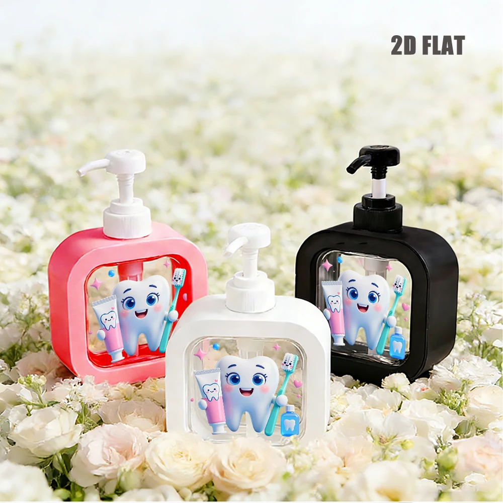 Cute Dental Cartoon Soap Dispenser Smiling Tooth With Toothbrush Toothpaste Print Pattern for Bathroom Kitchen Home Decor Daily