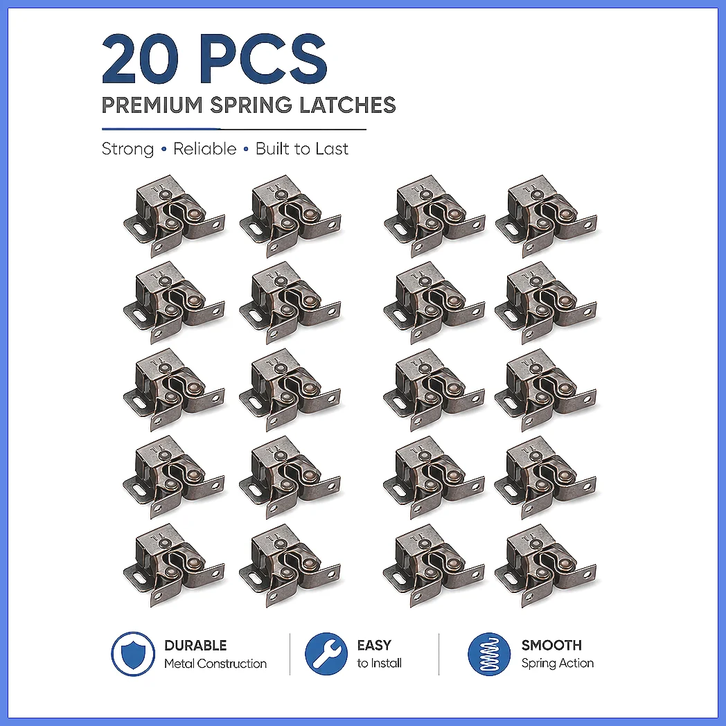 20pcs 10pcs Cabinet Door Double Roller Catch Ball Latch with Prong Copper Tone 34x32x13mm Home Furniture Hardware Accessory