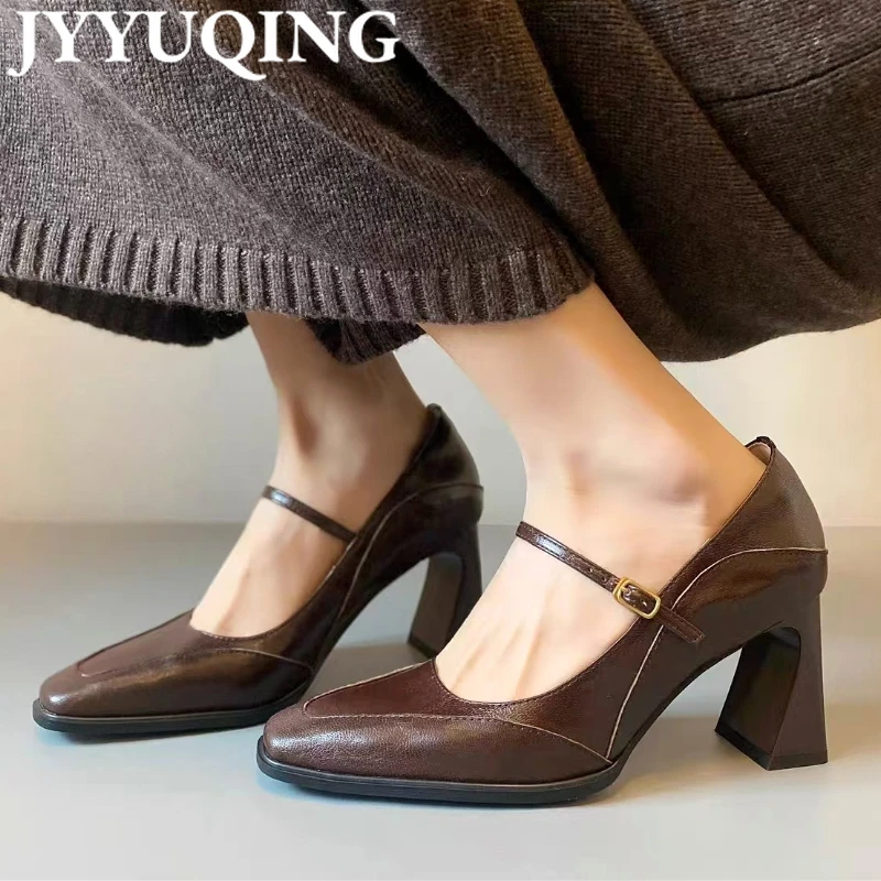 

Women High Heels Shoes Marie Janes Elegant Loafers Woman Sandals Summer Shallow Dress Pumps Trend Office Leather Chunky Zapatos