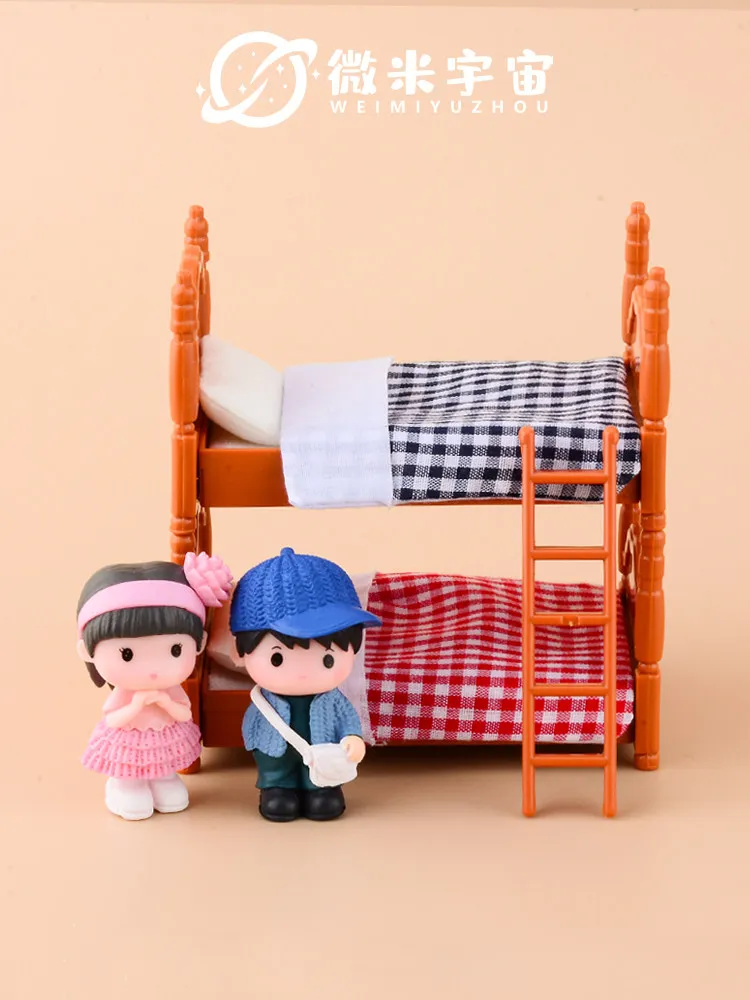 

1:12 Scale Miniature Bunk Bed with Ladder, Dollhouse Furniture for Kids Pretend Play Room Scene Display Decor