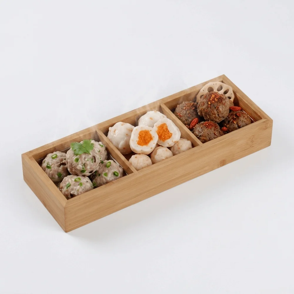 Bamboos Serving Tray Independent Separate Burr Free Snack Tray Multiple Grid Layout Optional Visible Bamboos Grain Food Platter