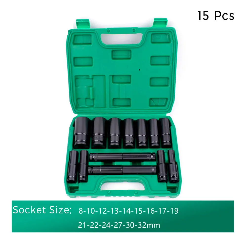 1/2" Drive Socket Set 10 Pcs Metric Deep Socket Set 6 Point Hex Design Impact Socket Set with Portable Storage Case