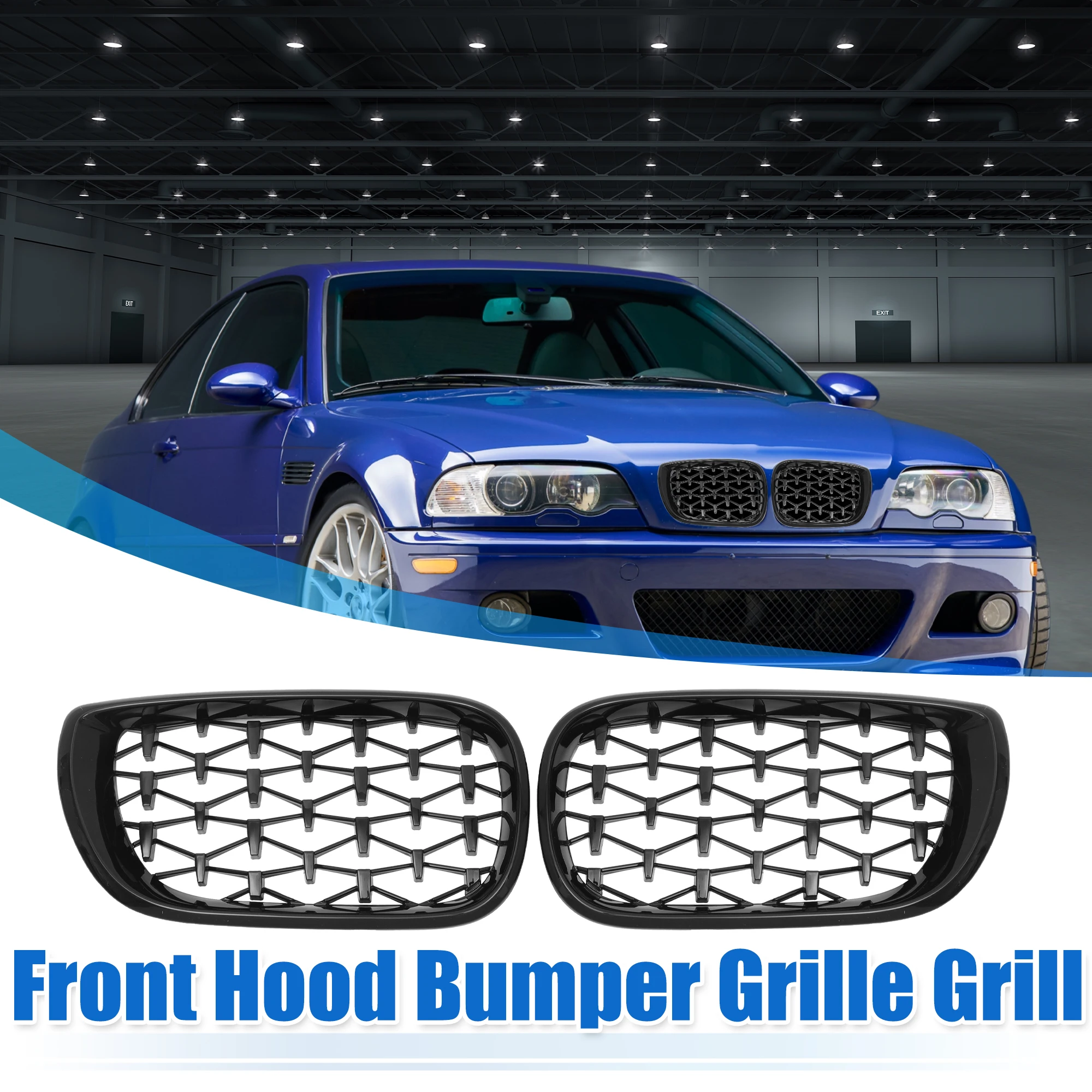 UXCELL 1 Pair Front Hood Bumper Grille Grill for BMW 3 Series E46 4d 2002 2003 2004 2005 51132158542/51132158543 Black