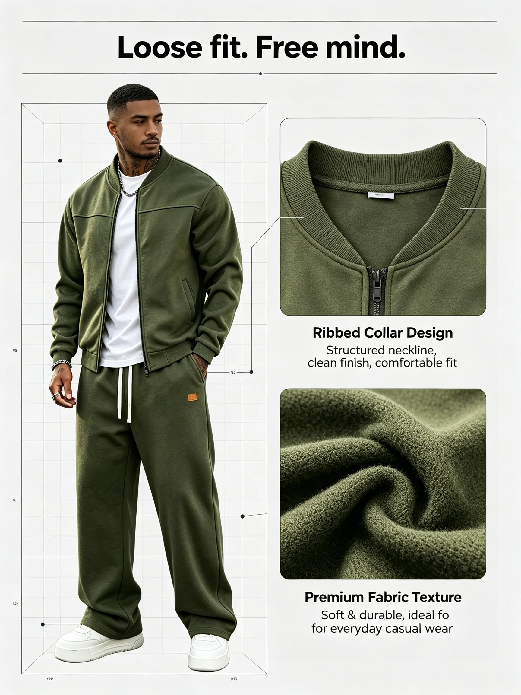 Men 2 Piece Sets Retro Streetwear Tracksuit, Zip-Up Jacket & Wide Leg Sweatpants, Casual Soft Fabric Sweat Suit Outfit view 5
