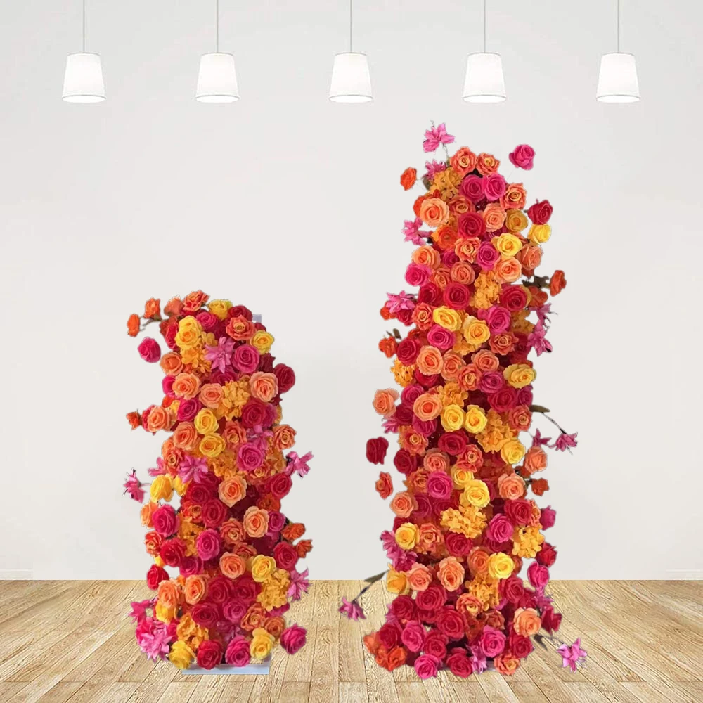 

Colorful Orange Red Rose Wedding Backdrop Arch KT Board Deco Floral Arrangement With Stand Table Sofa Runner Party Photo Prop