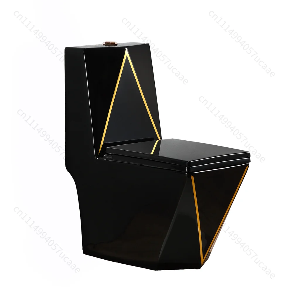 Modern Simple Black Color Gold Line Bathroom Ceramic Wash Down One Piece Wc P-trap S-trap Toilet Bowl