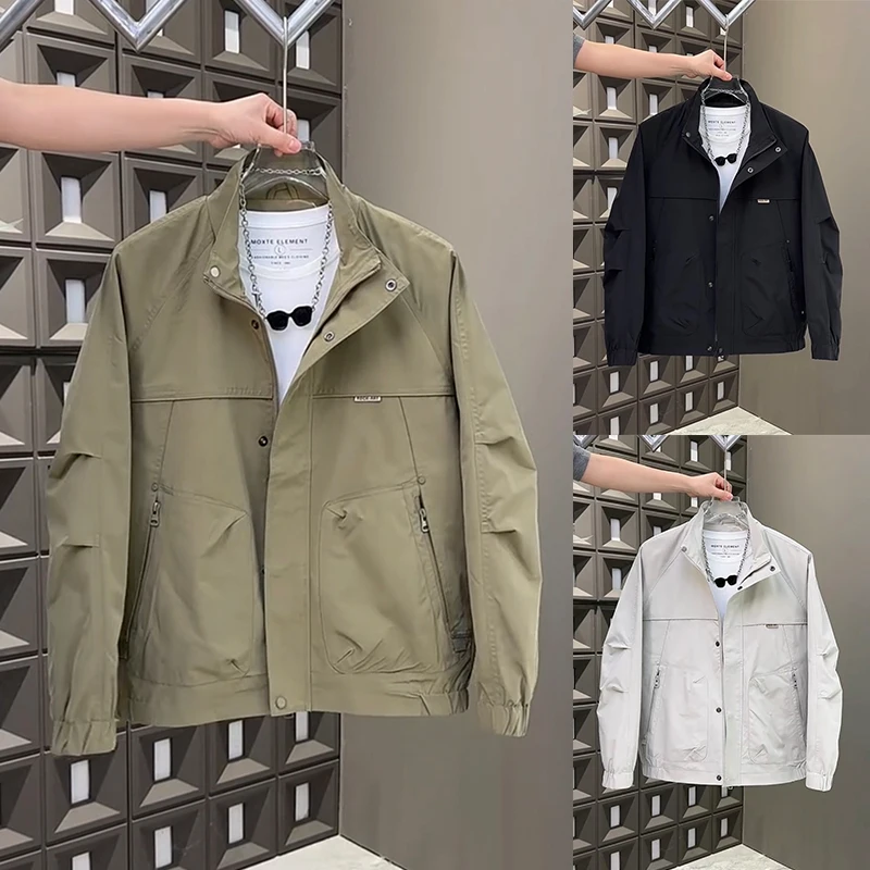 

Мужская модная однотонная куртка с воротником-стойкой, осень-зима, приталенная молодежная рабочая одежда, повседневная одежда, обычная длина све