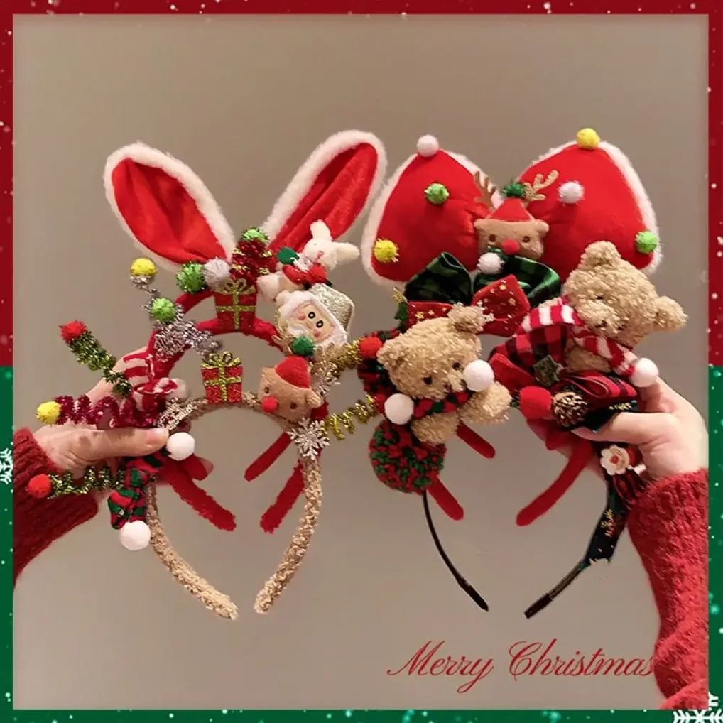 Kerstdecoratie Kersthoofdband Kerstman Rendiergewei Hoofdband Rode Strik Feestjurk Up Pluche Strik Rode Haarband