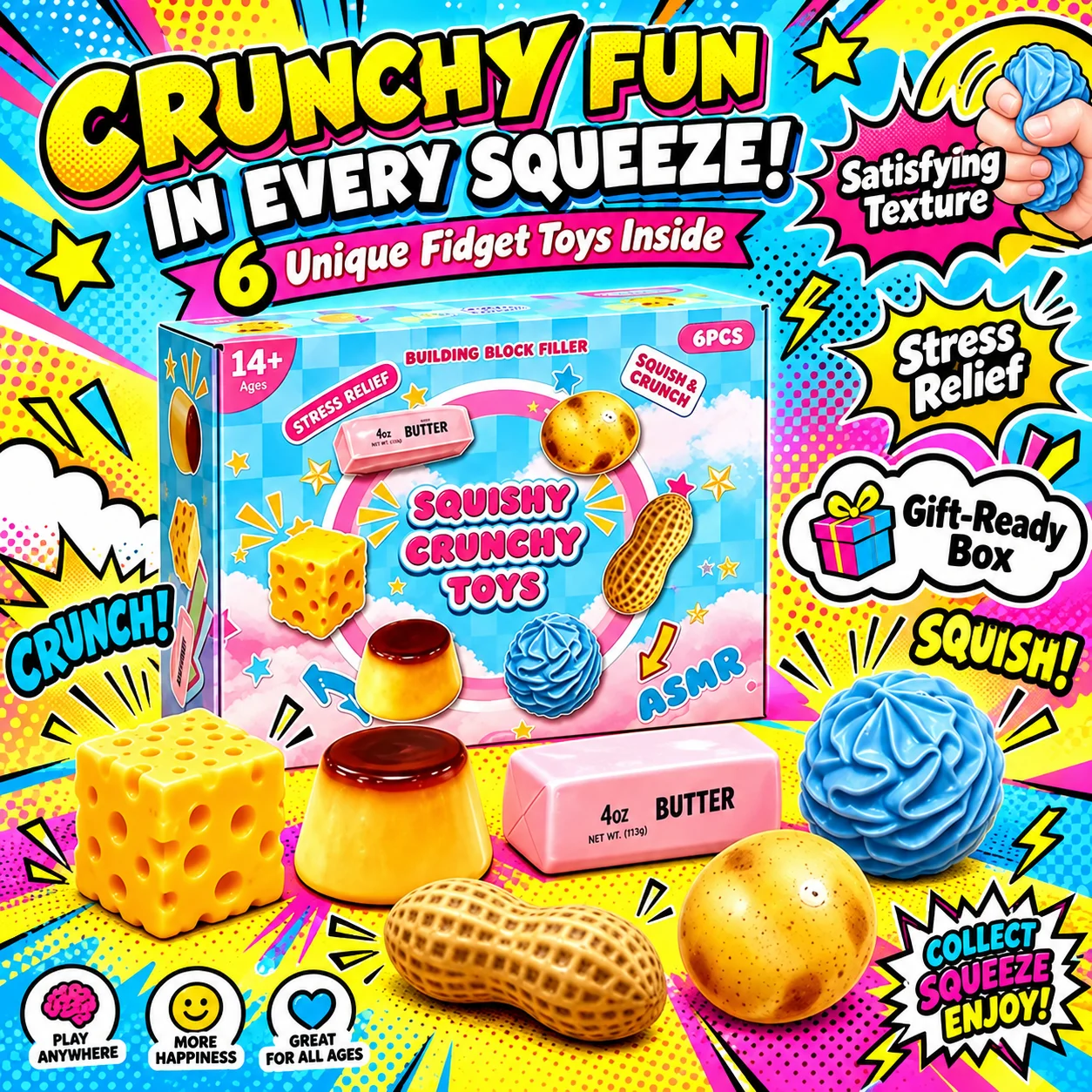 6PCS Soft Maltose Squishy Toy Set Slow Rebound Squeeze Fidget Sensory Stress Relief Tactile Desk Decor 2026 Novelty Gift