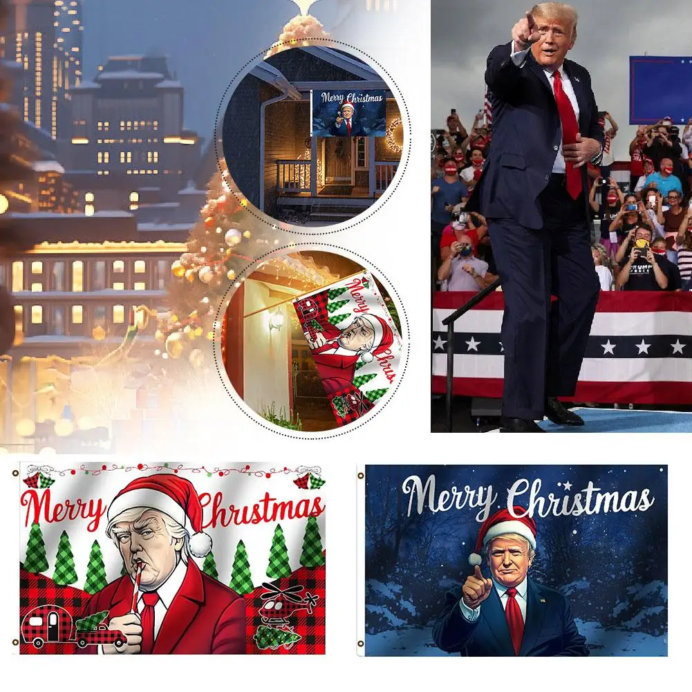 1Pc Christmas Garden Decoration Flag Presidential Garden Merry Flag President Banner Christmas CartoonTrump Cartoon Party 2 Q9E5