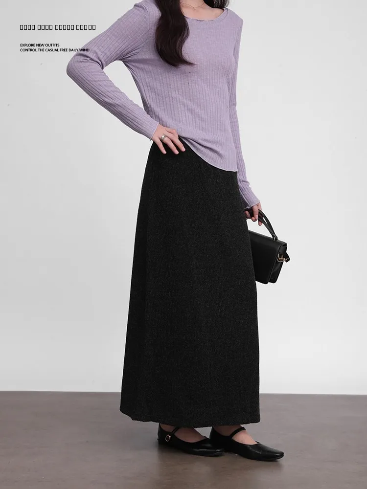 

Свободная прямая юбка миди с высокой талией, утягивающая, женская, до колена, повседневная, H-образного силуэта, осенне-зимняя, модный тренд