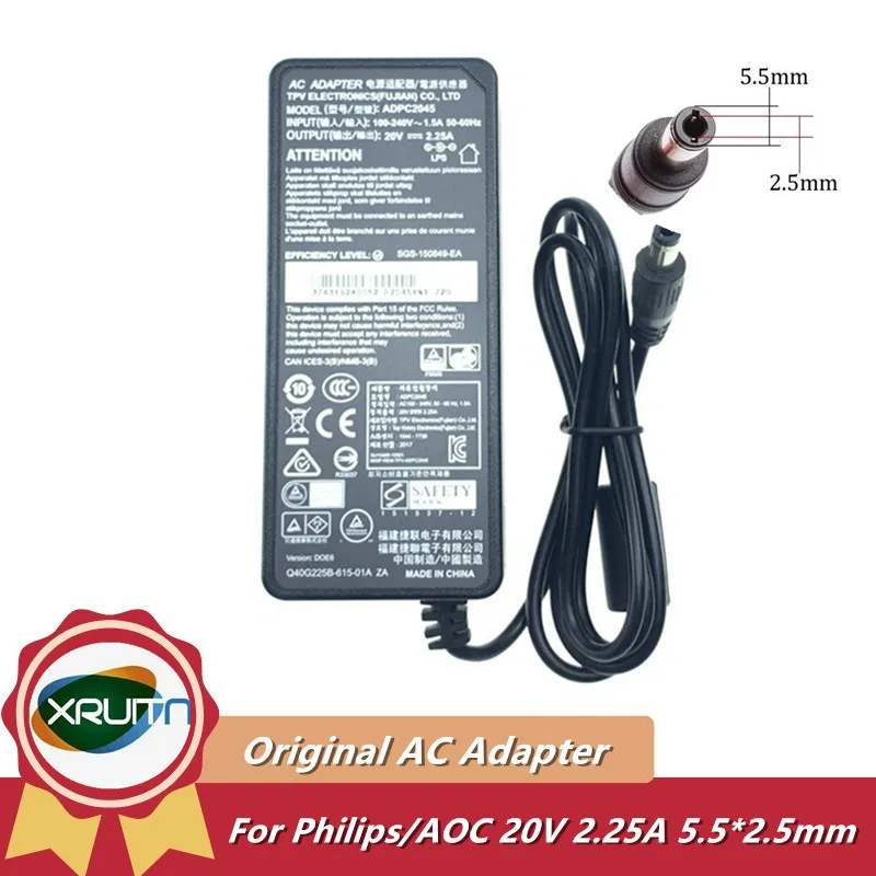 

ADPC2045 New Original 20V 2.25A AC Adapter for Philips/AOC 278Q8Q 278E8Q 272M8 278E8QJAB AG322FCX LCD LED Monitor Power Supply