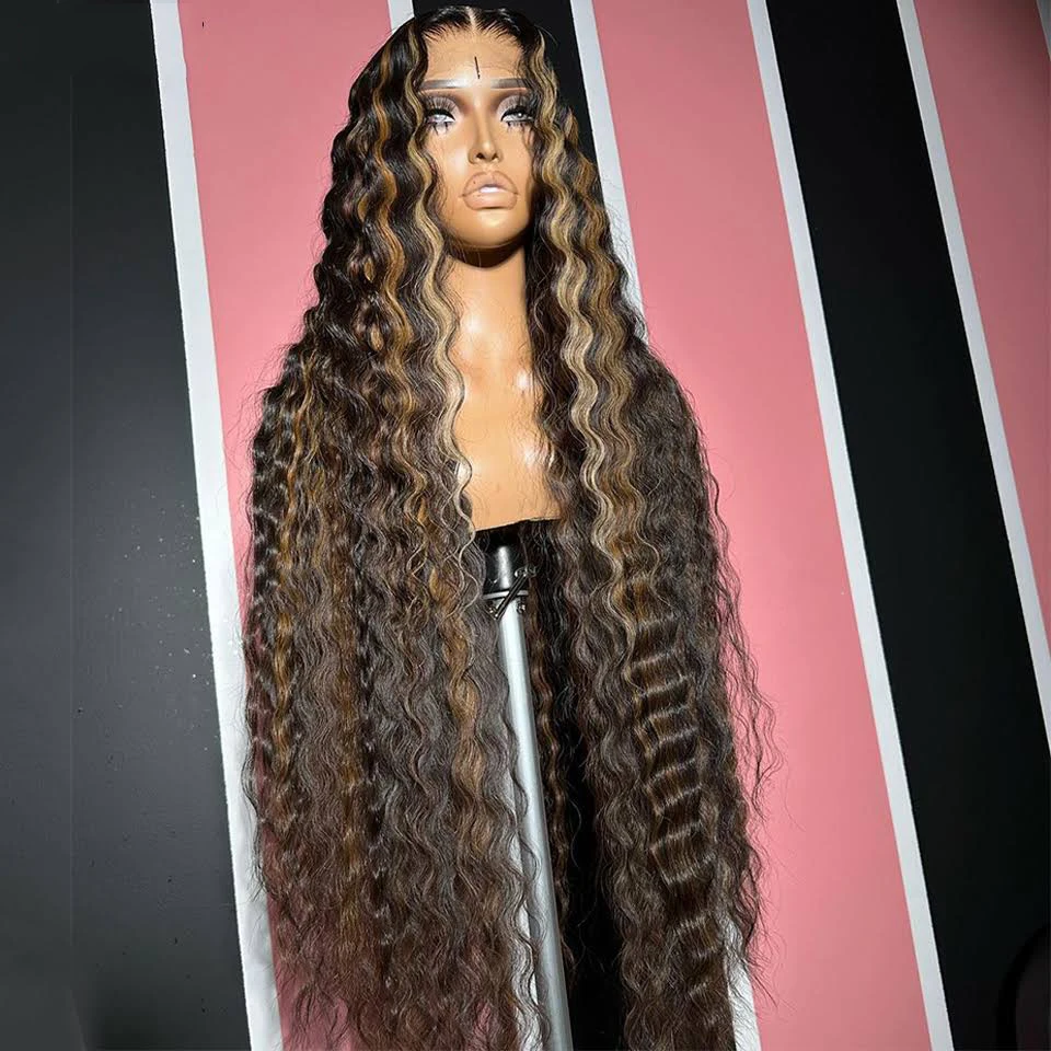 

13x4 HD Highlight Wig Human Hair Brow Lace Front Wig Curly Human Hair Wigs For Women Deep Wave Transparent Lace Frontal Wig