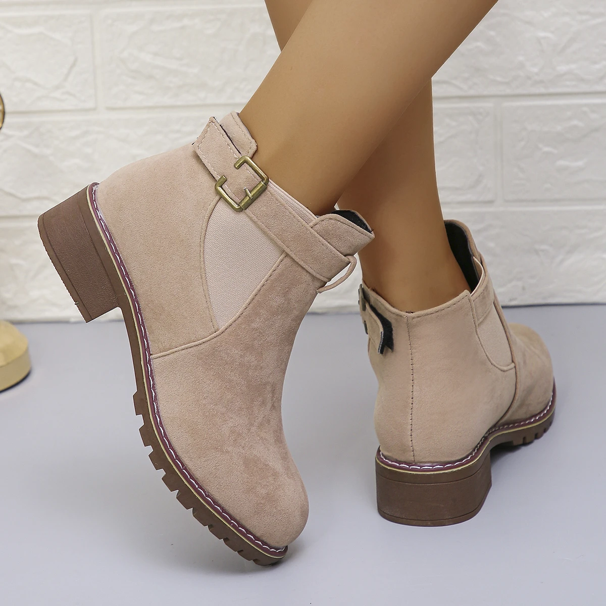 Shoes Female 2024 Hot Sale Sleeve Women's Boots Autumn Winter Round Toe Suede Solid Short Barrel Low Heel Fashion Naked Boots