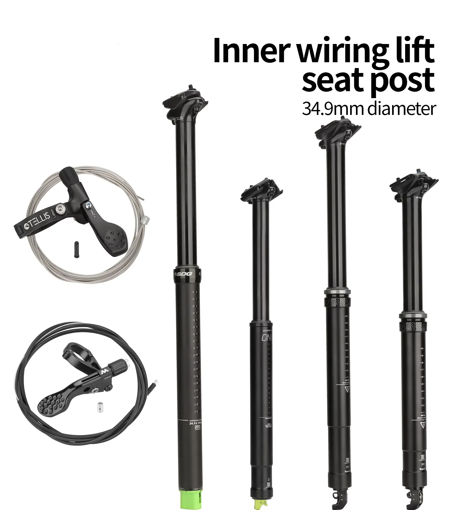 

MTB Dropper Seatpost Aluminum Alloy 34.4MM Inner Wiring Control Seat Tube 125/150/170/200mm Travel Meroca Wire Control Lever