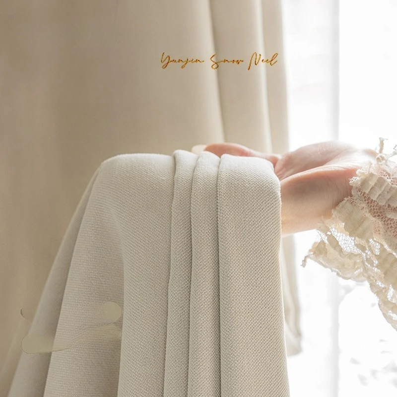 Chenille Thickened Full-Blackout Curtain Light Luxury French Cream Style Embroidered Curtains for Living Dining Room Bedroom