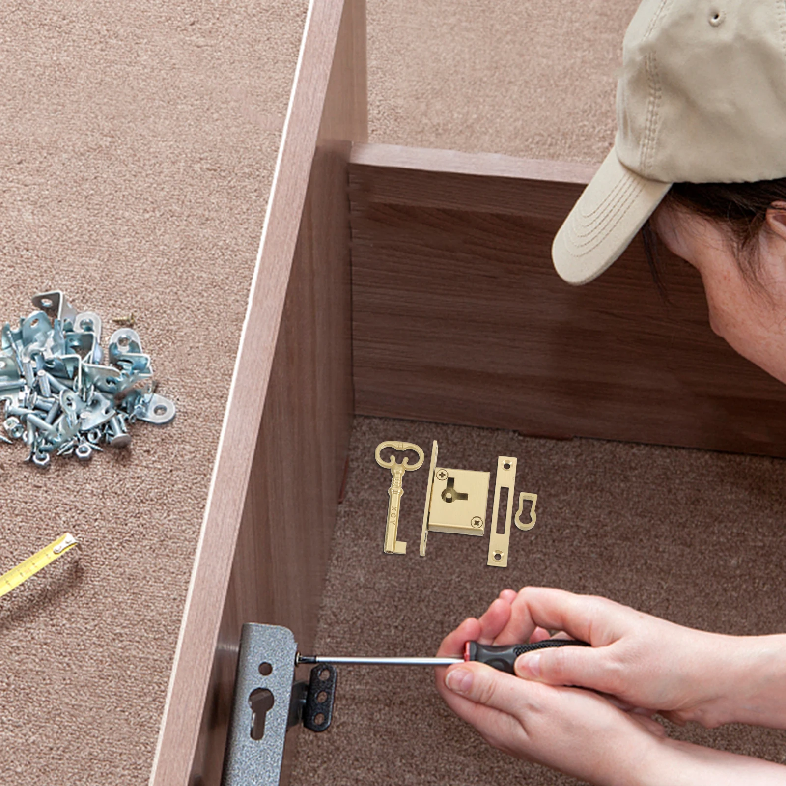 

Cabinet Door Lock Desk Closet Dresser Locks for Drawers with Key Cupboard Retro