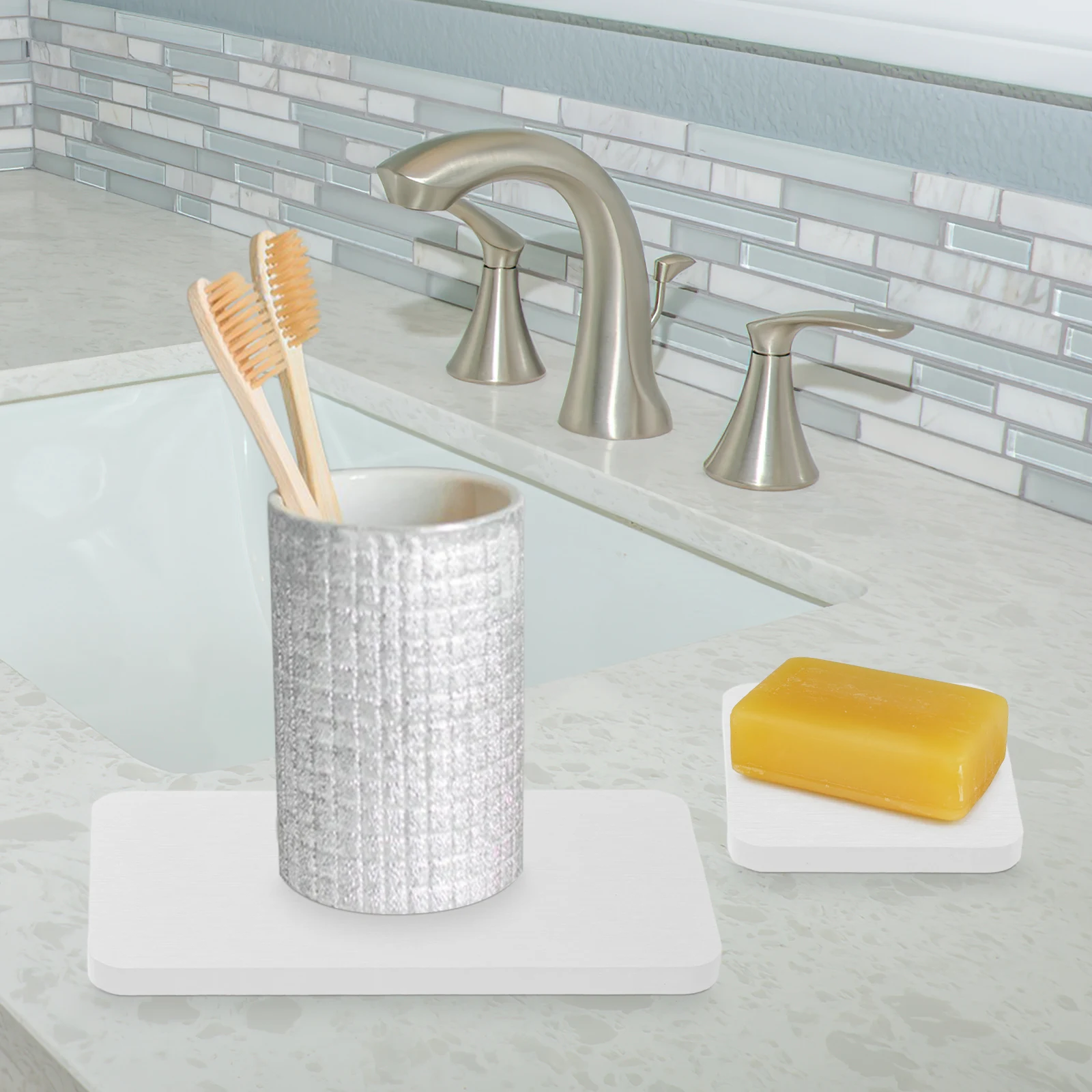 

4pcs Diatomite Absorbent Coasters Water Absorbent Mats For Bathroom Sink Kitchen Countertop Soap Dish Pad Non Slip Mat
