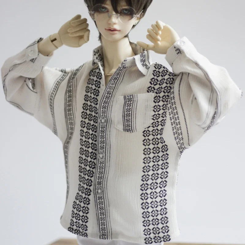 (Customize 30 Days) 1/4 1/3 Uncle SSDF POPO68 SD BJD MSD doll clothes Bat sleeve shirt with black stripes on white 1pcs