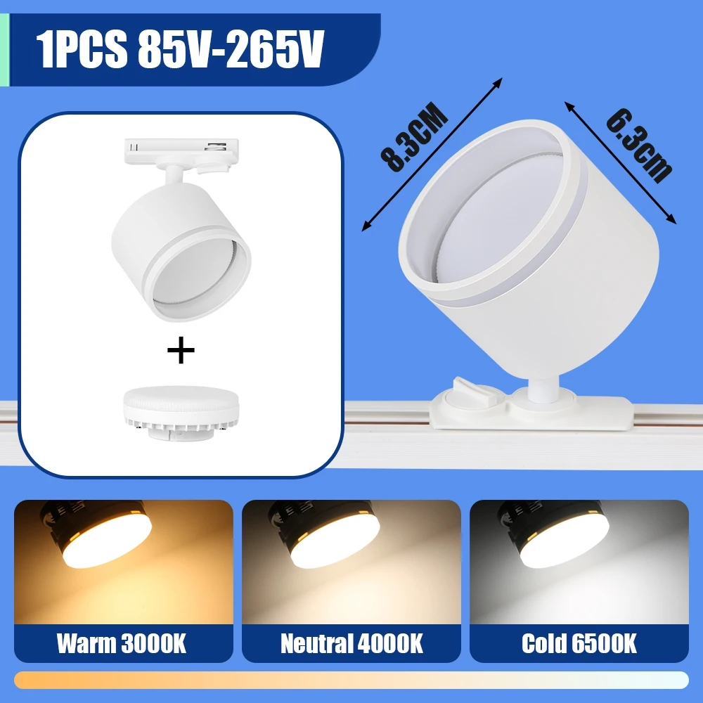 GX53 tracklamp 3-kleuren spotlight AC85-265V woonkamer slaapkamer winkel kroonluchter draaibare downlight keuken huisverlichting