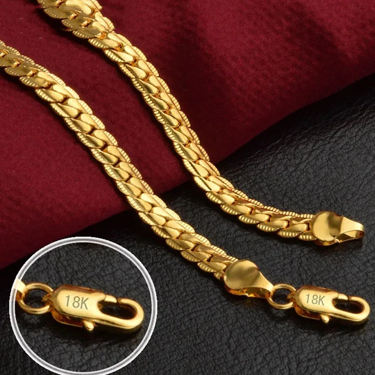 Wholesale 925 Sterling Silver 20inch 50cm 18K Gold 6MM Full Sideways Chain Necklace For Women Man Fashion Wedding Party Jewelry