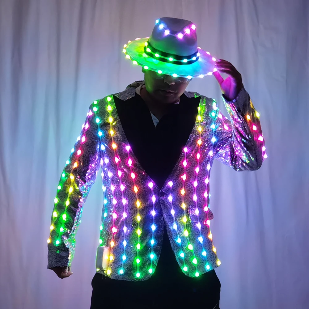 Pełnokolorowe cekiny z cekinami modowe oświetlenie mody Senior Host Dress Dance drużba bankiet garnitur Slim fit kurtka