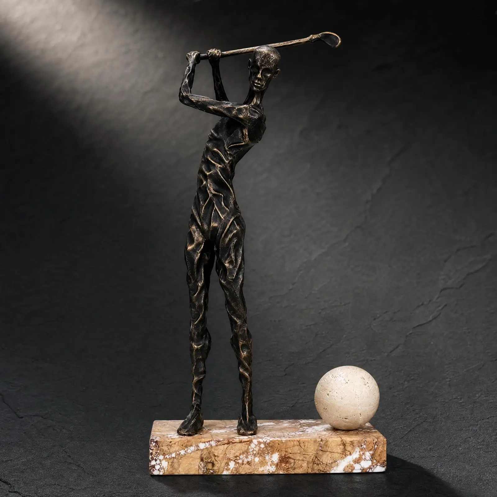 Sports Trophy Award Golf Swing Figure Ornament Marble Rectangular Base for Office Shelf Golf Lover Gift
