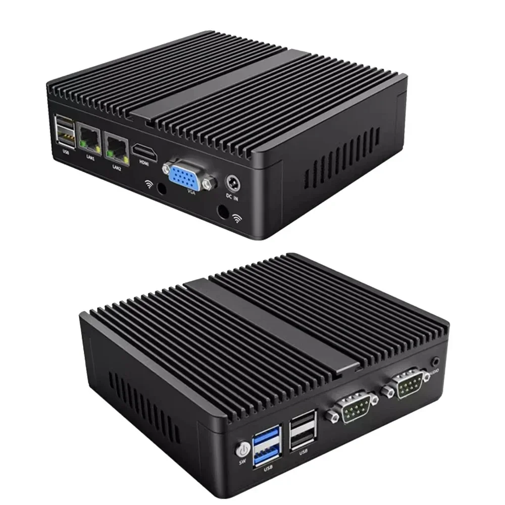 Mini PC Industriale Fanless con Case in Metallo, Computer Desktop Intel N2840, Mini Server Pfsense, DDR3L, SSD Msata, 2Lan, 2COM, VGA, Display HD
