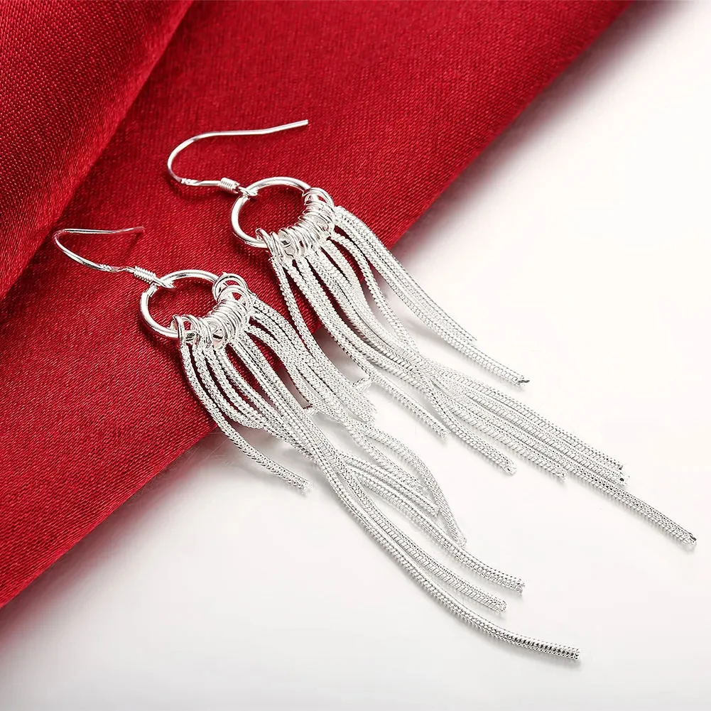 Fine 925 sterling Silver Jewelry sets for women 18 inches Tassel lines necklace earrings Fashion Party wedding Christmas Gifts