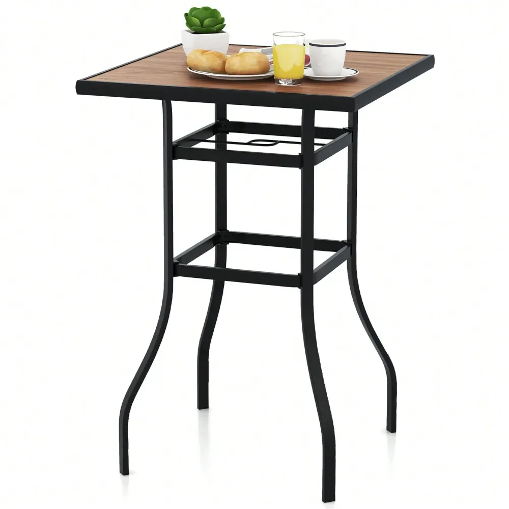 

27.5 Inches Patio Bar Table 1.5 Umbrella Hole Metal Frame For Garden Outdoor