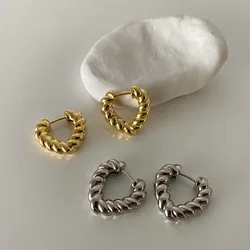 Retro Fashion Hollow Twist Heart Hoop Earrings for Women Charm Simple Gold Color Stainless Steel Hip Hop Rock Jewelry Accessory