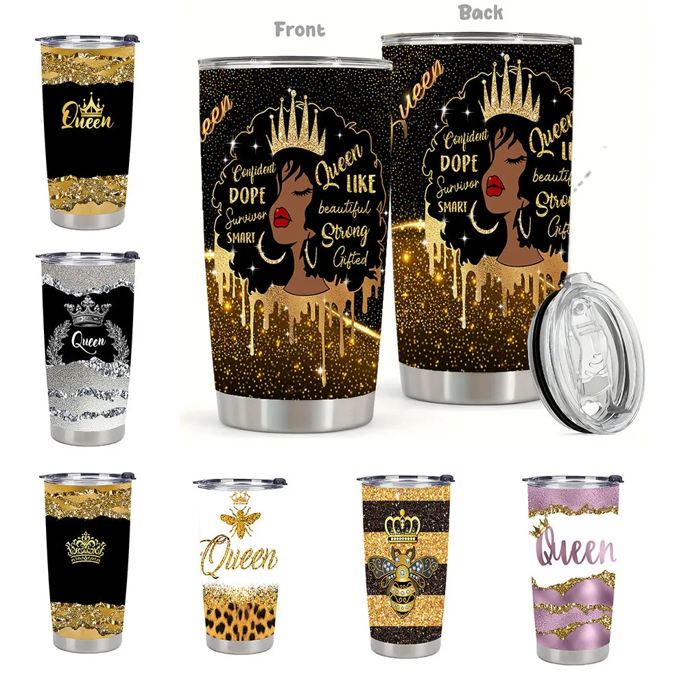 عبوة واحدة من كوب معزول كوين مع غطاء، كوب سفر من الفولاذ المقاوم للصدأ سعة 20 أونصة، كوب حراري قابل لإعادة الاستخدام للمشروبات الساخنة والباردة #1