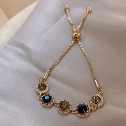 Luxury Blue Zircon 18K Gold Plated Women's Bracelet 2023 New Fashion Retro Zircon Bracelet Wedding Party Jewelry Gift