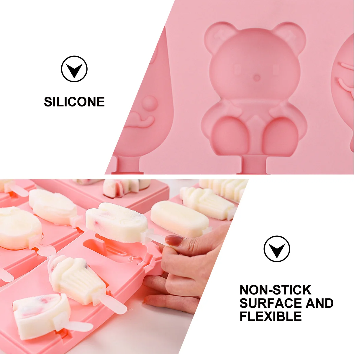 

1Set Ice Cream Mold Silicone 3 Cavities Summer Household Popsicle Mold Cartoon Homemade Kids Easy Clean