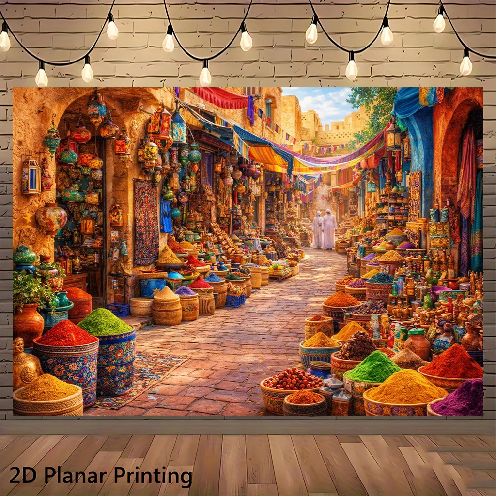 Moroccan Market Tapestry, Spice Bazaar Street View Wall Hanging, Boho Living Room Decor, Exotic Travel Photography Backdrop