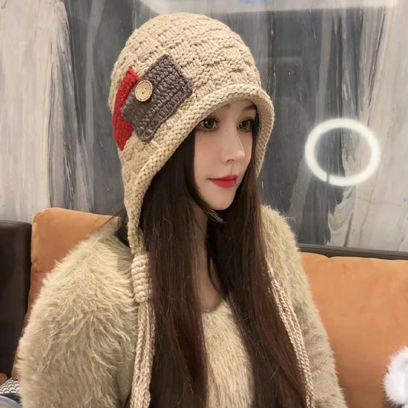 Autumn And Winter Warm Handmade Braid Knitted Hat Trend New Fashion Patch Tassel Wool Hat