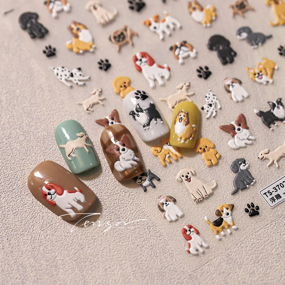 5d niedlichen Cartoon Hund Nail Art Aufkleber Abziehbilder selbst klebende Schieber 5d geprägte Nagel aufkleber schöne Hund Maniküre Design liefert – Detail 4