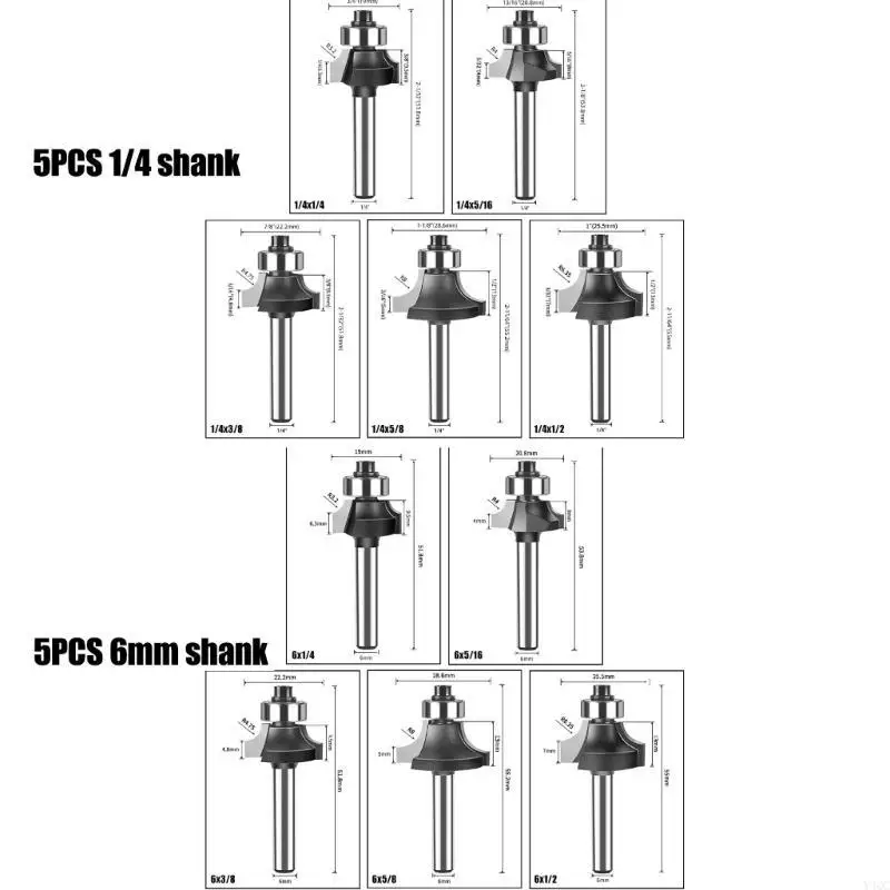 

Набор из 5 эффективных раунда над маршрутизатором 1/4 дюйма или 6 -миллиметрового хвостовика для изготовления шкафа Y4QC