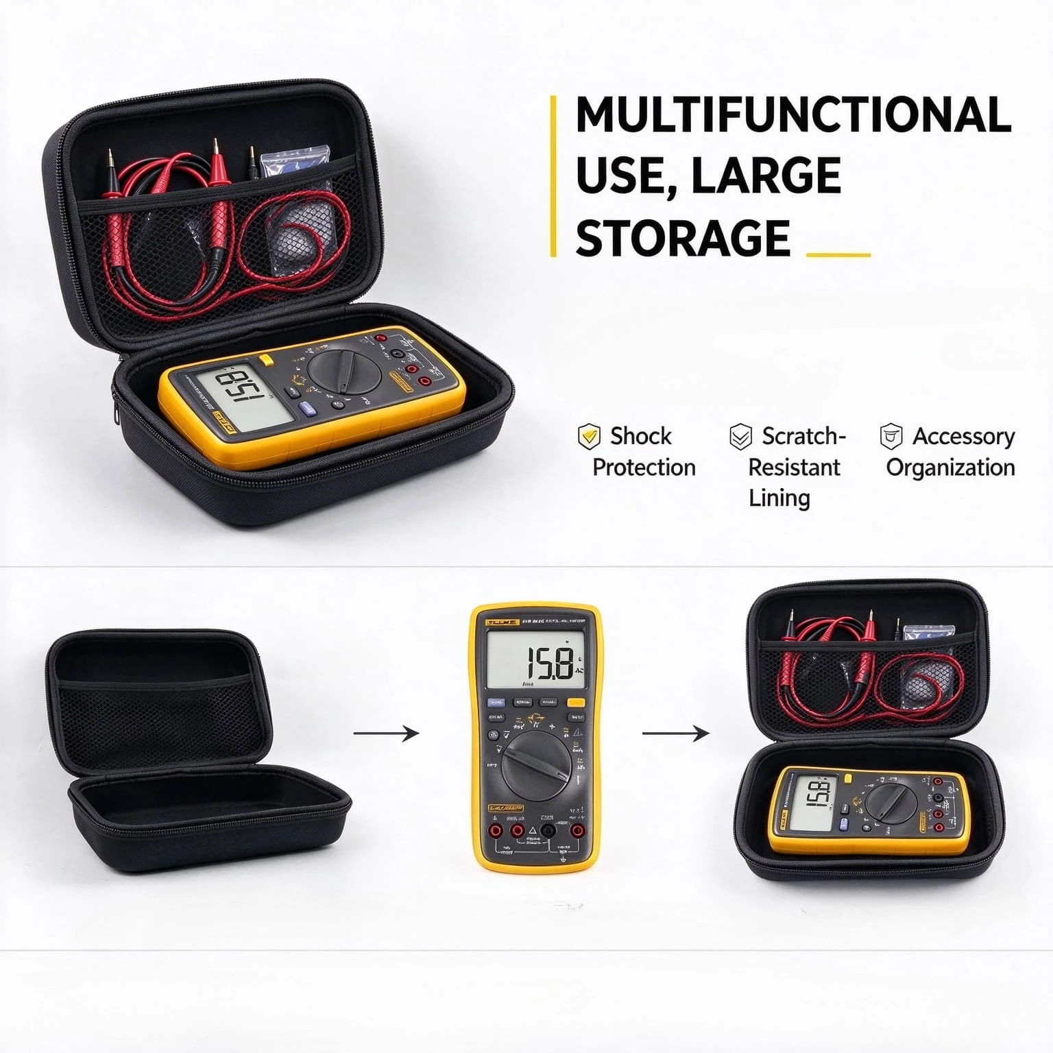 Fluke101106107、12e+EVA Hard Storage Case for Fluke 15b Max 17b Max 115c 117c Digital Multimeter,Bag for Electrician Repair Tools