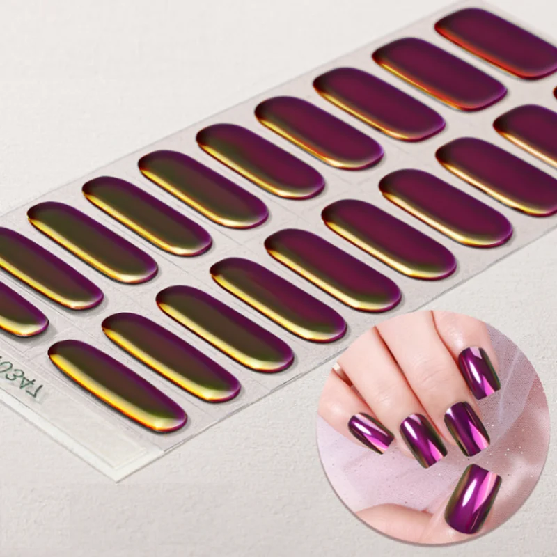 

60S Semi Cured Gel Nail Stickers Aurora Mirror Gradient Nail Wraps Nail Art Decals Manicure Decorations Uñas Press On Nails