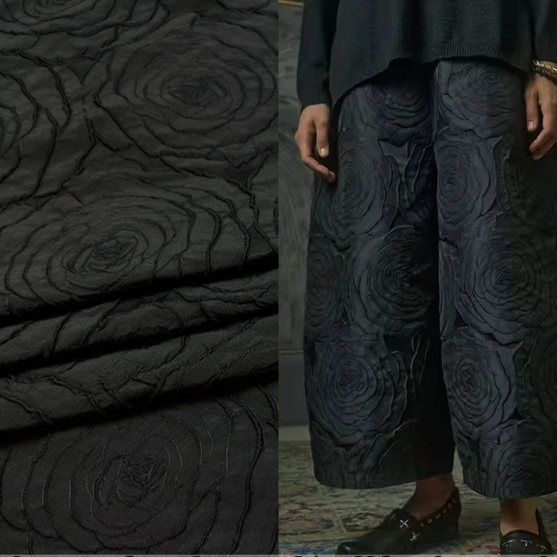 Jacquard Brocade Fabric Spring Autumn Yarn-dyed Rose Pure Black Pattern Pants Cheongsam Fabrics Diy Sewing Cloth by the Meter