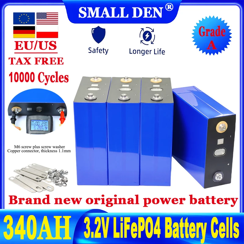 

Power Cells 3.2V 340Ah Lifepo4 Battery 10000 cycle diy 12V 24V 48V A-class 3C RV Solar Golf Cart Rechargeable Battery Duty Free