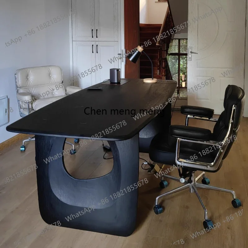 

Pre-Aged Dining Table, French Solid Wood, Black Vintage Long Table, Special-shaped, Irregular Rectangular Oak