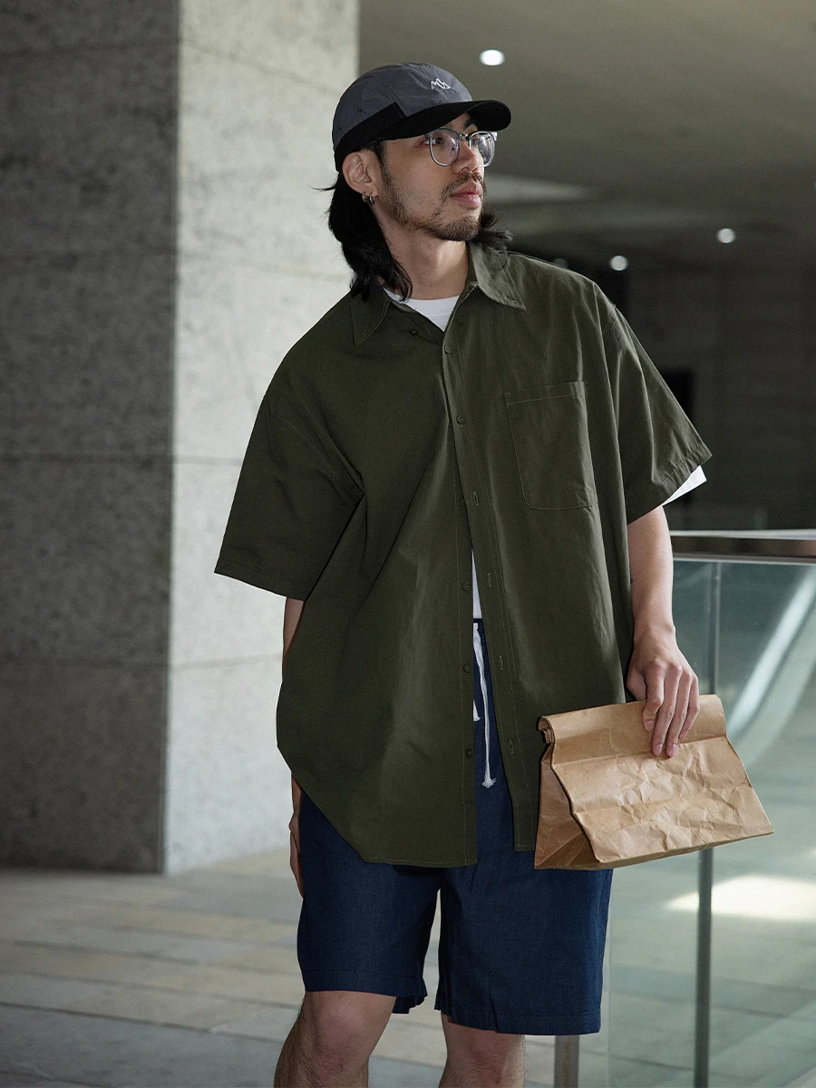 

Мужская повседневная рубашка свободного кроя с коротким рукавом, летняя, дышащая, хлопковая, в стиле ретро, с нашивками, молодежный тренд